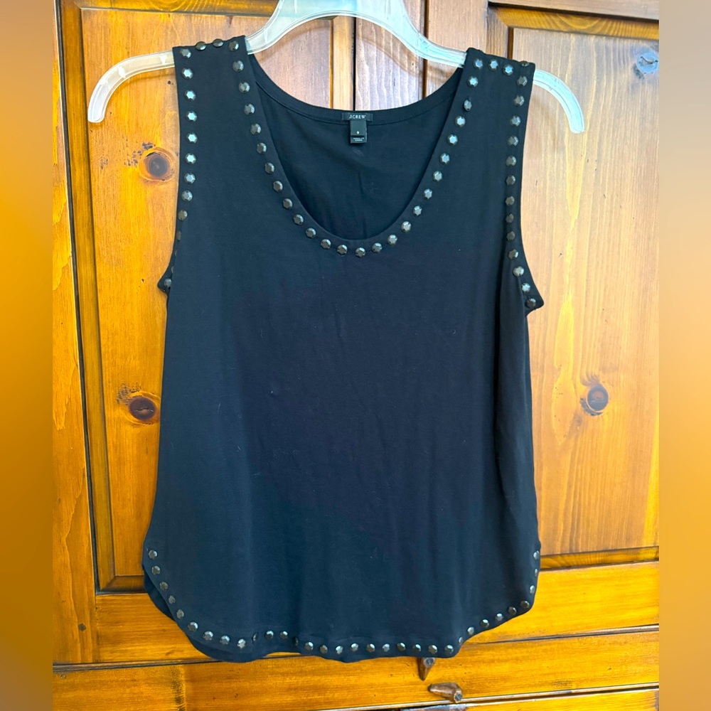 J.Crew Ladies Size Small black tank with metal tacks and rounded hem. NWOT